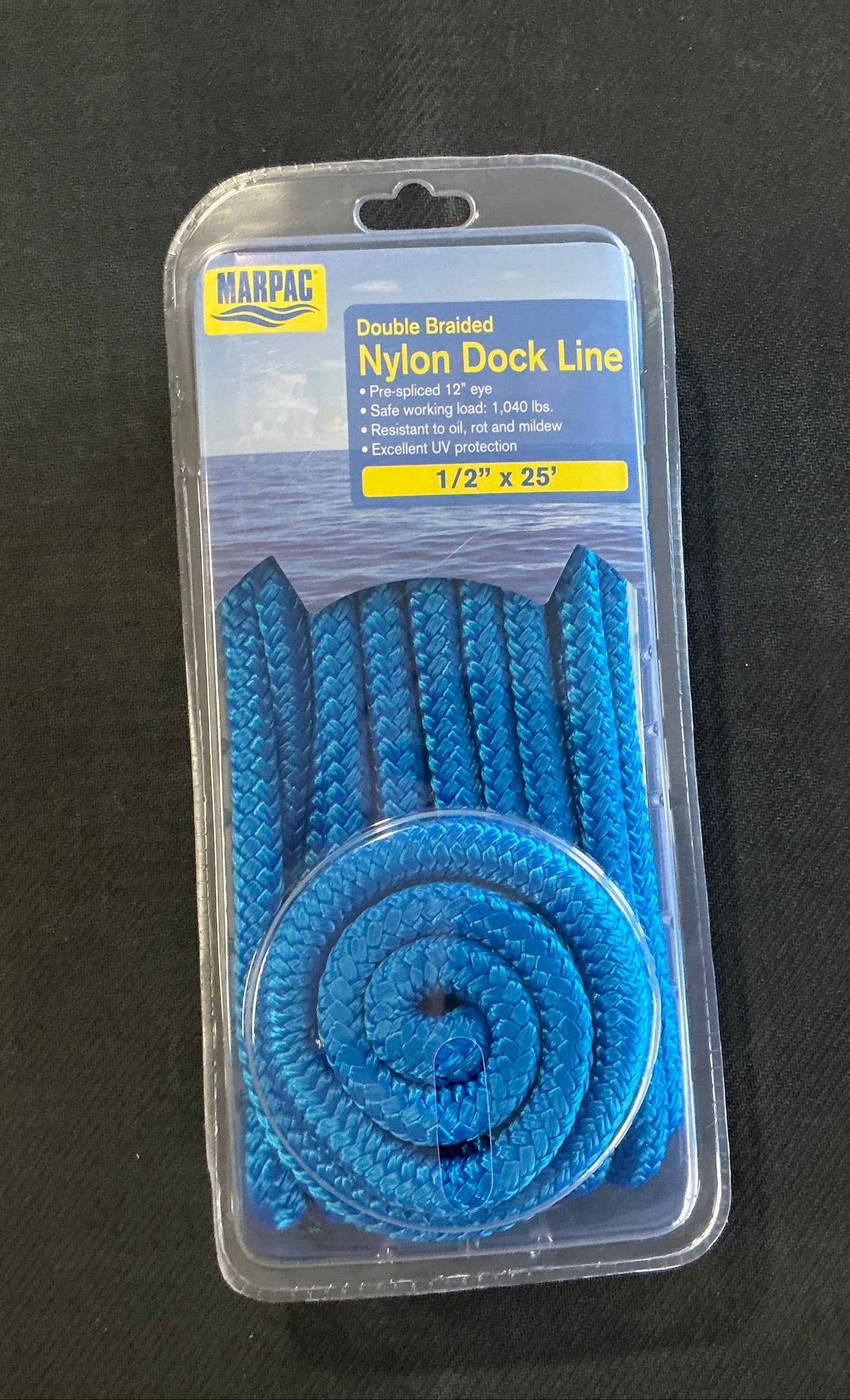 Double Braided Nylon Dock Line (1/2” x 25’, Blue) Marpac